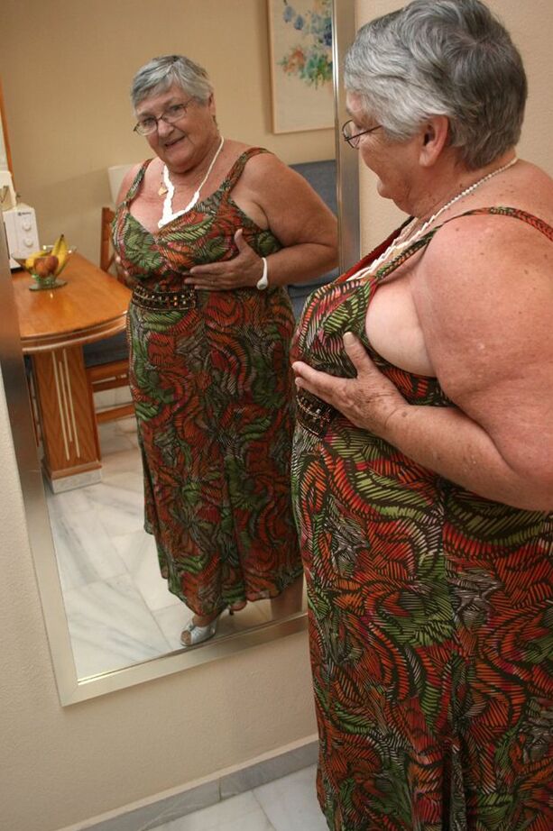 20P Silver haired granny Grandma Libby exposes her obese figure afore a mirror