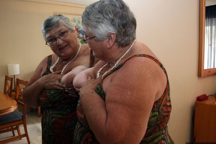 20P Silver haired granny Grandma Libby exposes her obese figure afore a mirror
