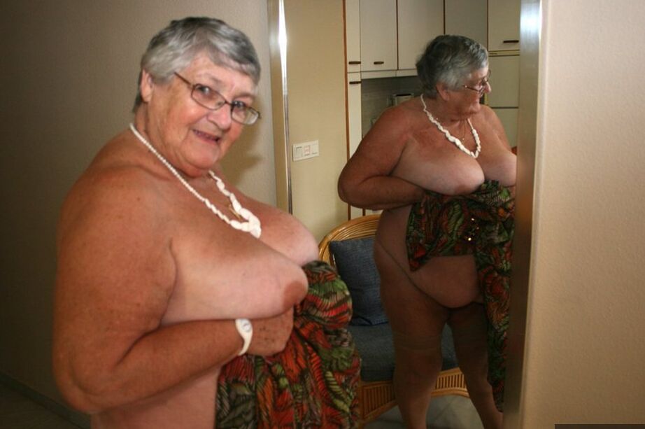 20P Silver haired granny Grandma Libby exposes her obese figure afore a mirror