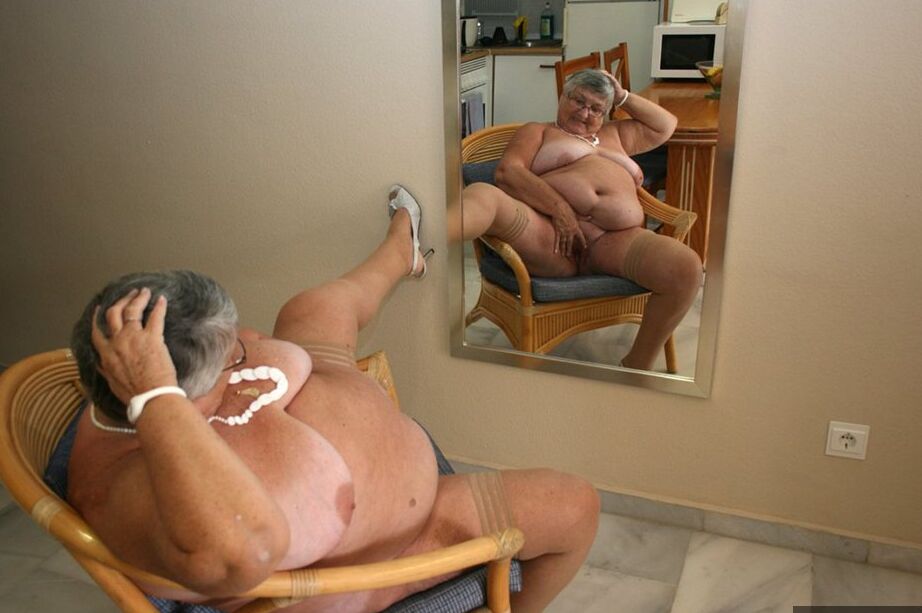 20P Silver haired granny Grandma Libby exposes her obese figure afore a mirror