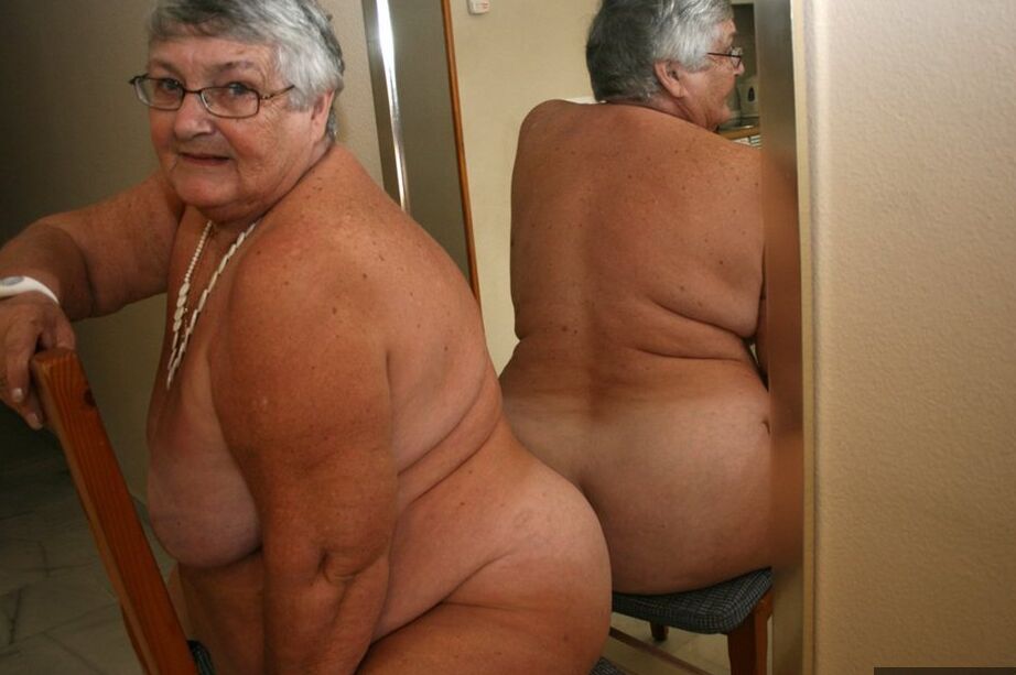20P Silver haired granny Grandma Libby exposes her obese figure afore a mirror