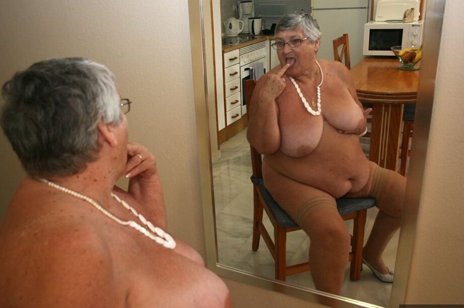 20P Silver haired granny Grandma Libby exposes her obese figure afore a mirror