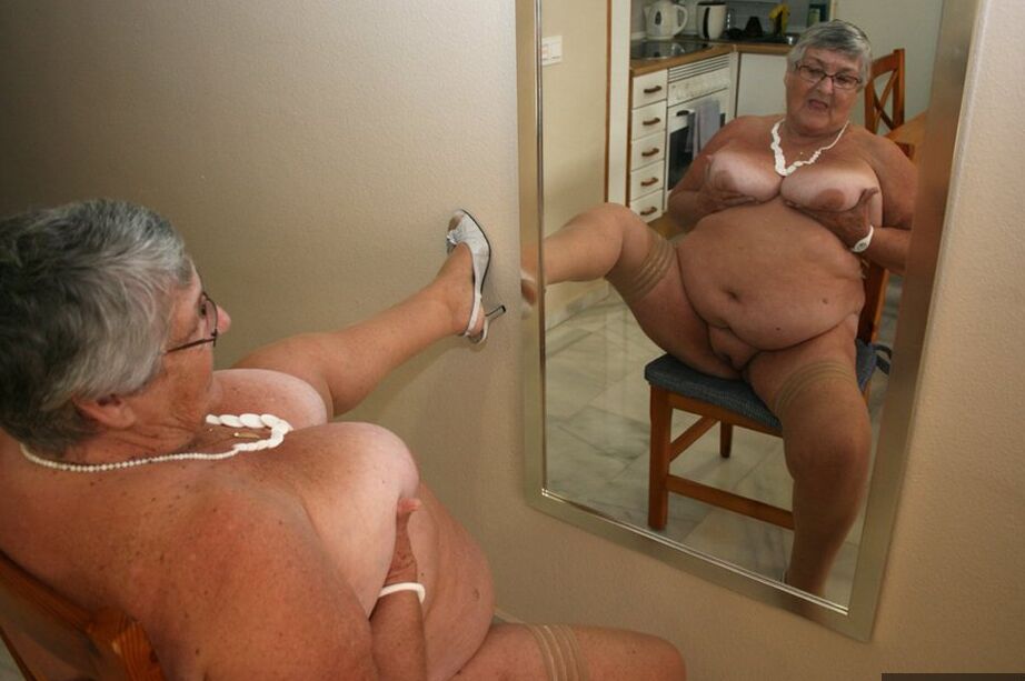 20P Silver haired granny Grandma Libby exposes her obese figure afore a mirror
