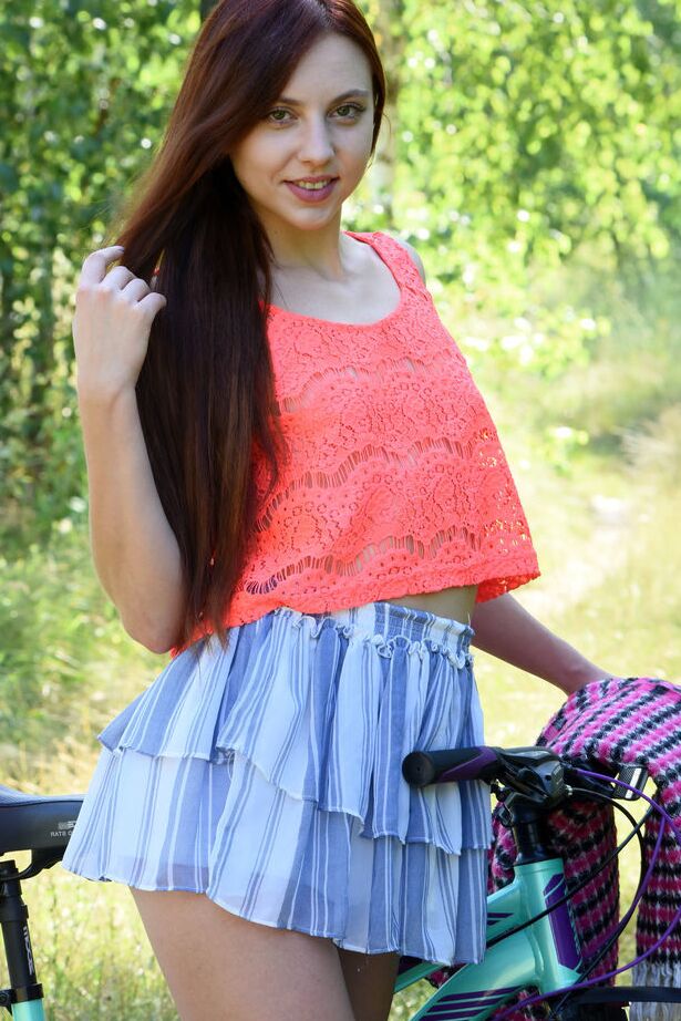18P Teen redhead Valery Leche bikes into the woods for a nude modeling assignment