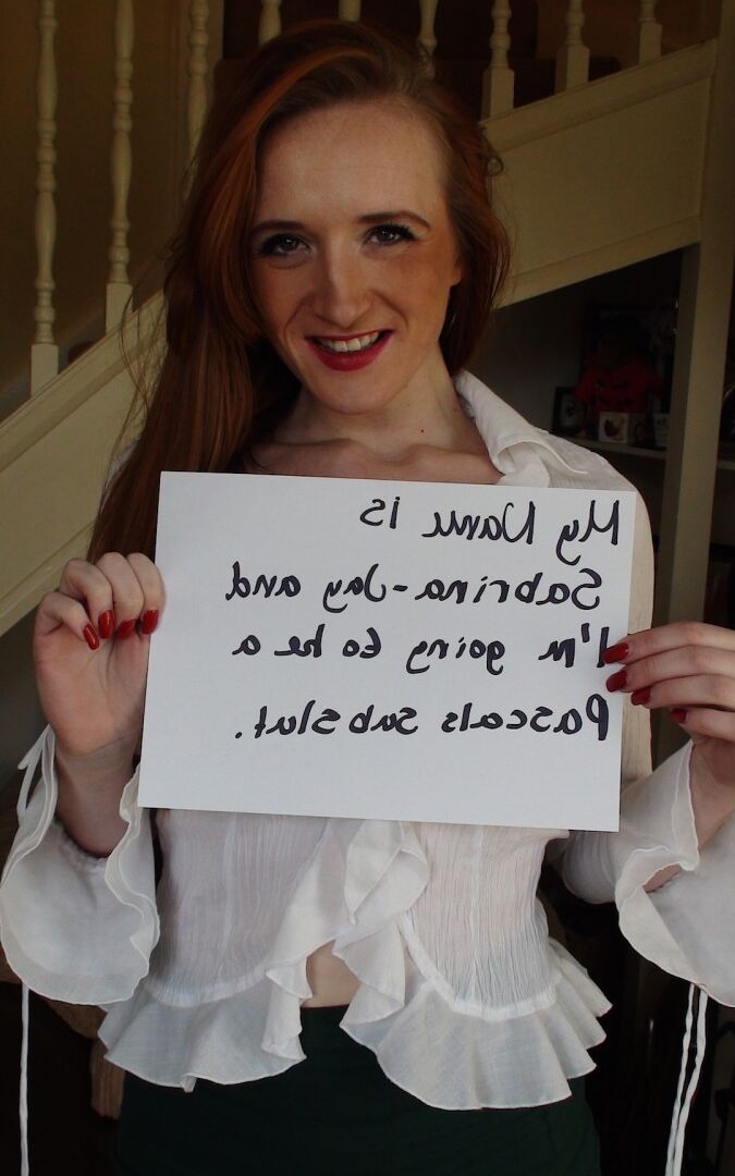 16P Natural redhead Sabrina Jay submits to a man while wearing stockings
