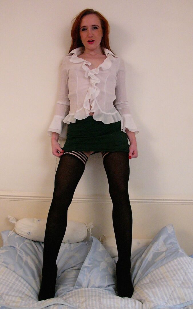 16P Natural redhead Sabrina Jay submits to a man while wearing stockings