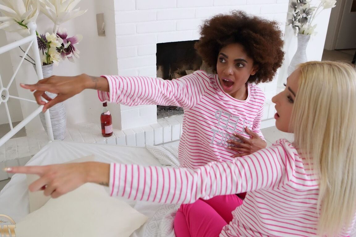 16P Tipsy girlfriends fool around in bed when an even clown plays a prank on them