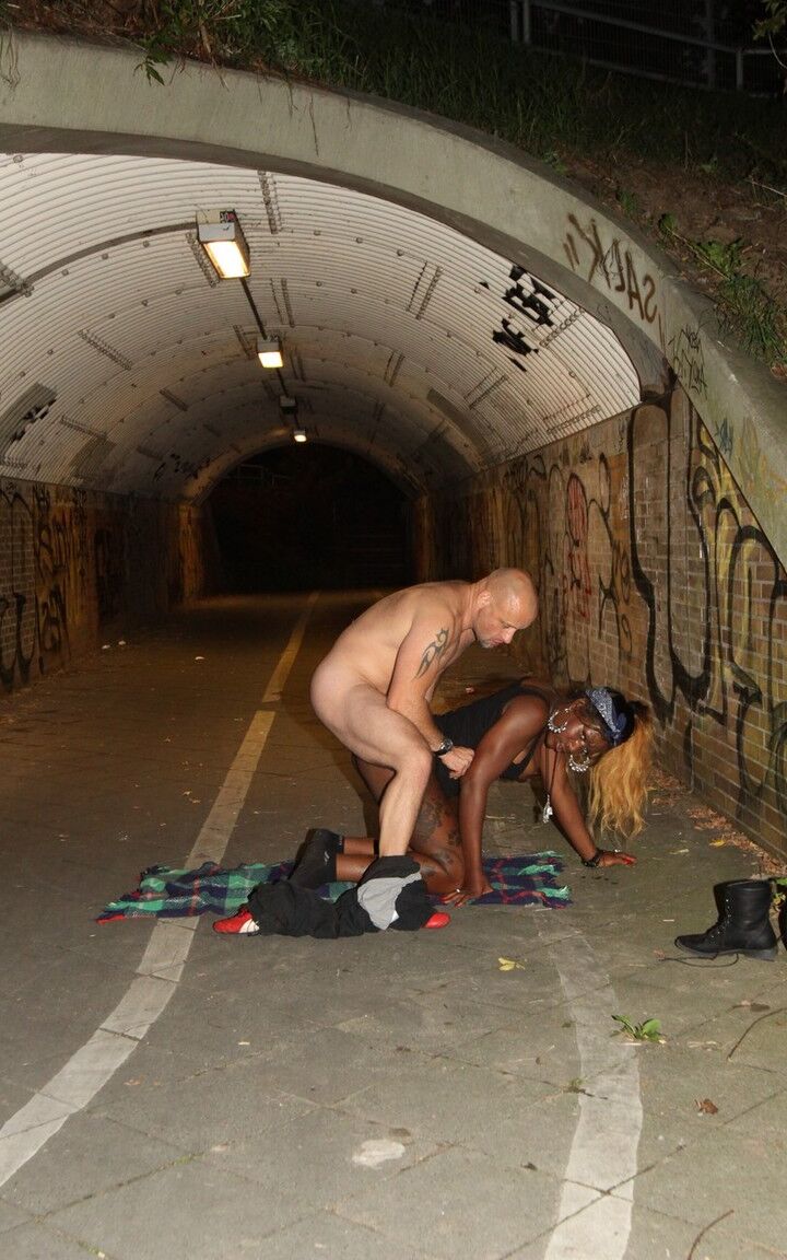 14P Ebony chick Josy Black gets banged under an overpass by a white dude