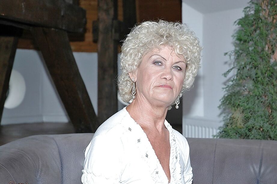 16P Filthy granny in stockings stripping and toying her hairy cunt