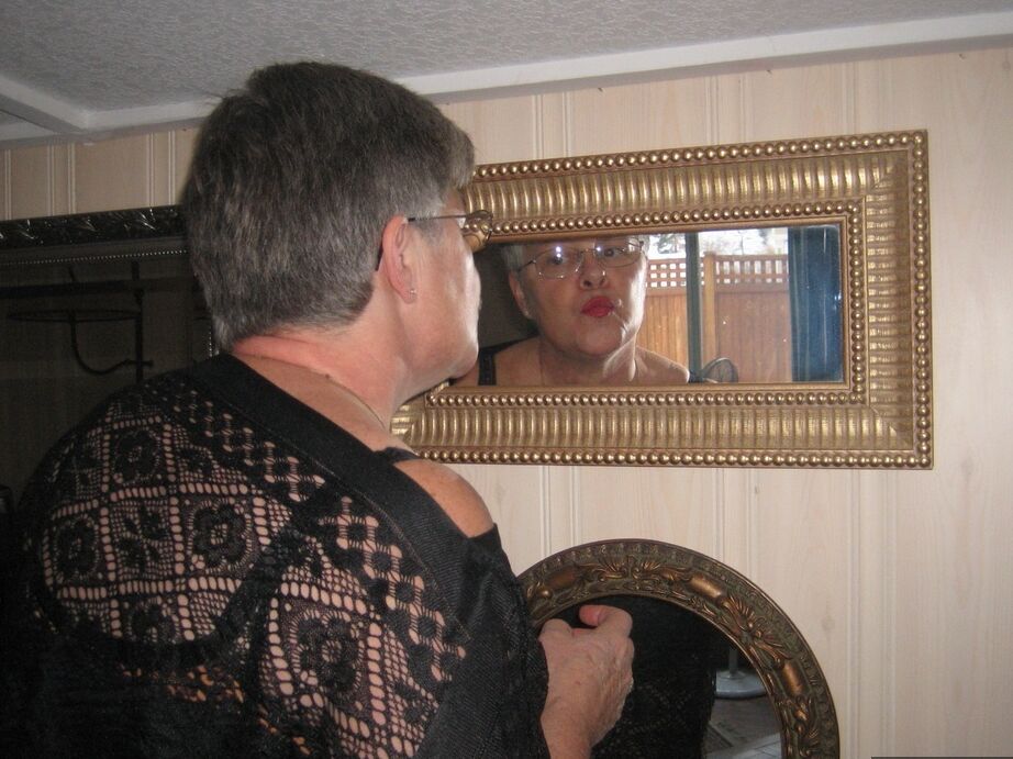 20P Fat granny unleashes her huge breasts before flashing no panty upskirt