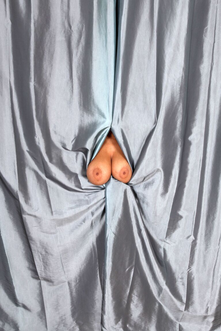 21P Ebony Addisson shows off her huge breasts and squeezes them in undies