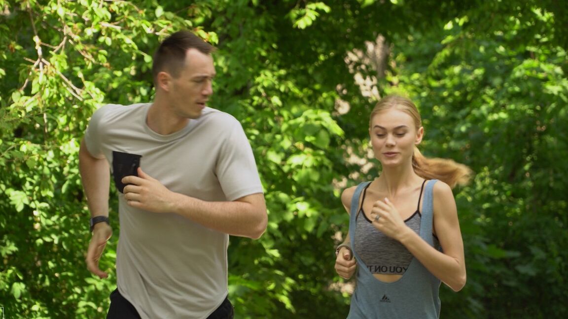 16P Hot blonde Nancy A and her man friend fuck after going for a run on a path