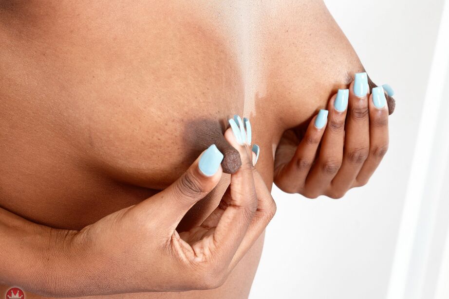 16P Ebony chick with small tits frees her bald cunt and bare ass from jean shorts