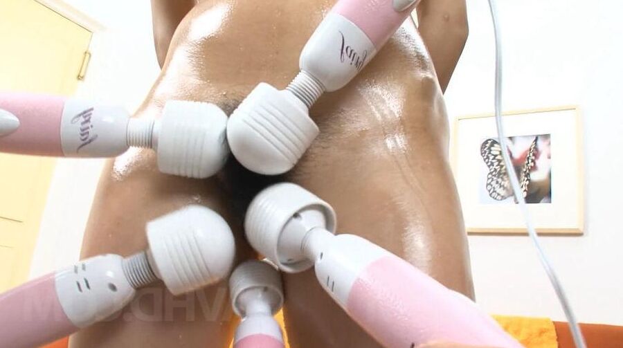 15P Hinano Asian gets many vibrators teasing her hairy twat and cans