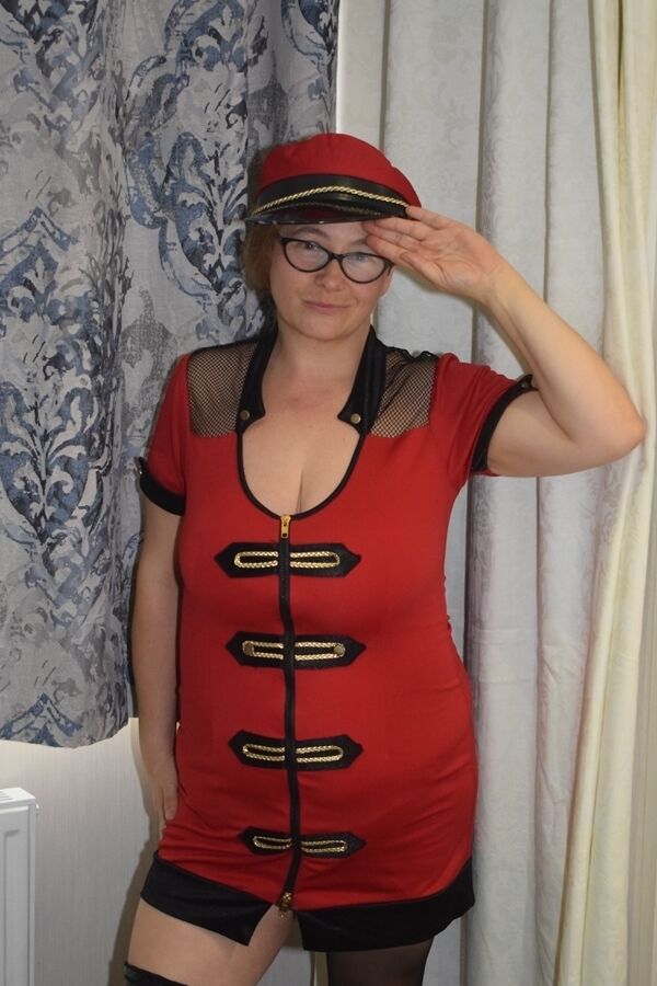 20P Older first timer looses her saggy breasts from her uniform on a bed