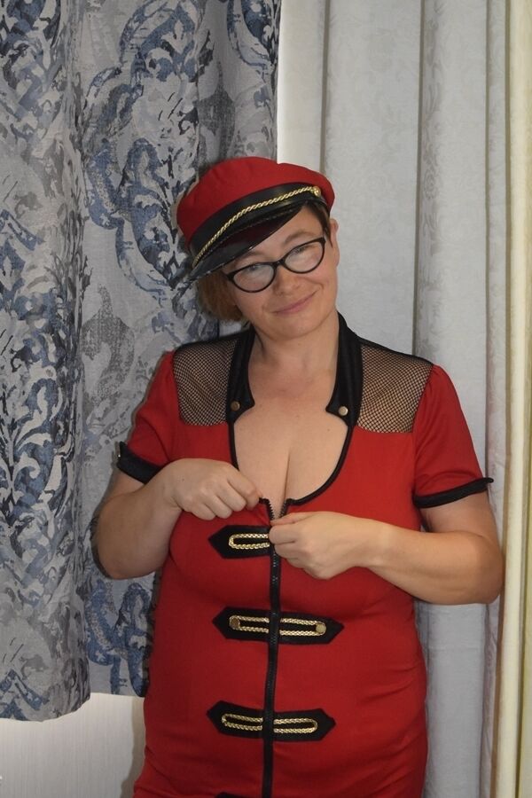 20P Older first timer looses her saggy breasts from her uniform on a bed
