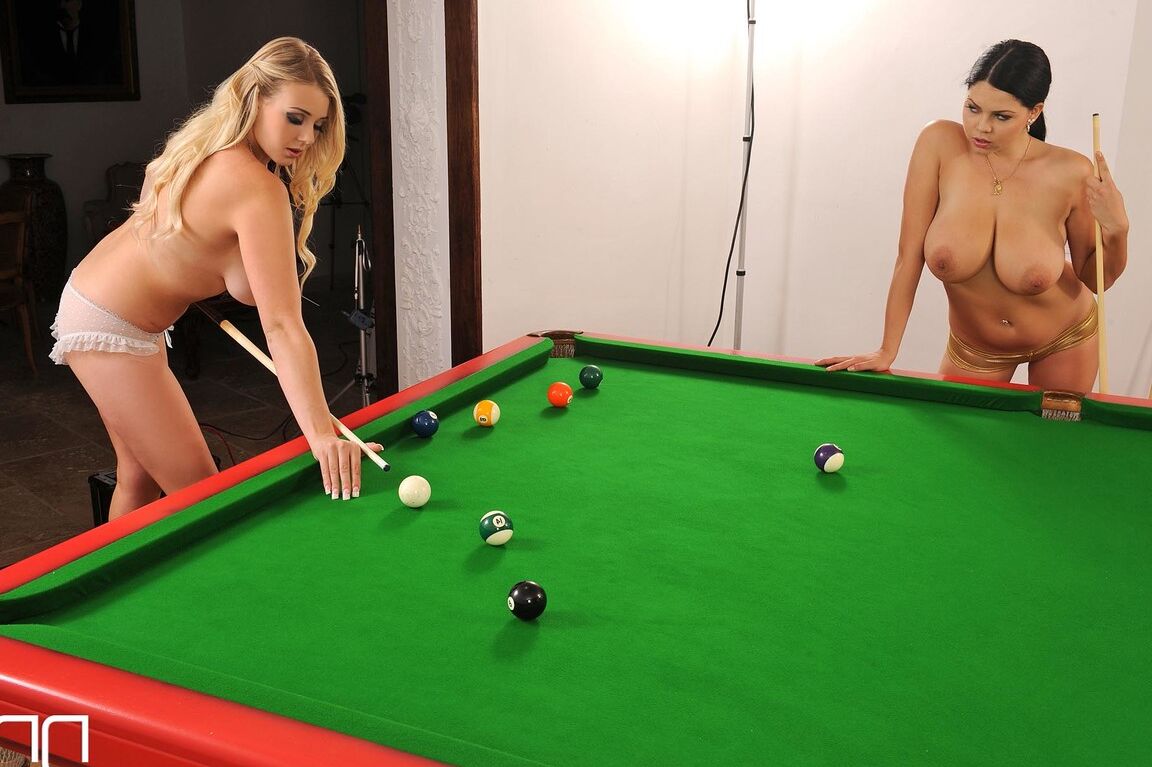 21P Stunning pool sharks Shione Cooper & Sapphire play with their big tits exposed