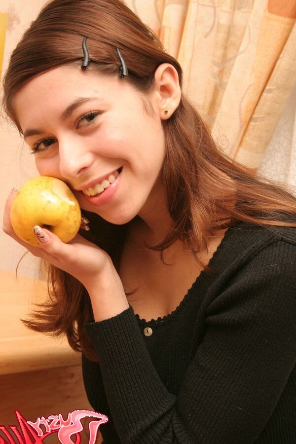 15P Busty Alli shows her Melons while playing with apples