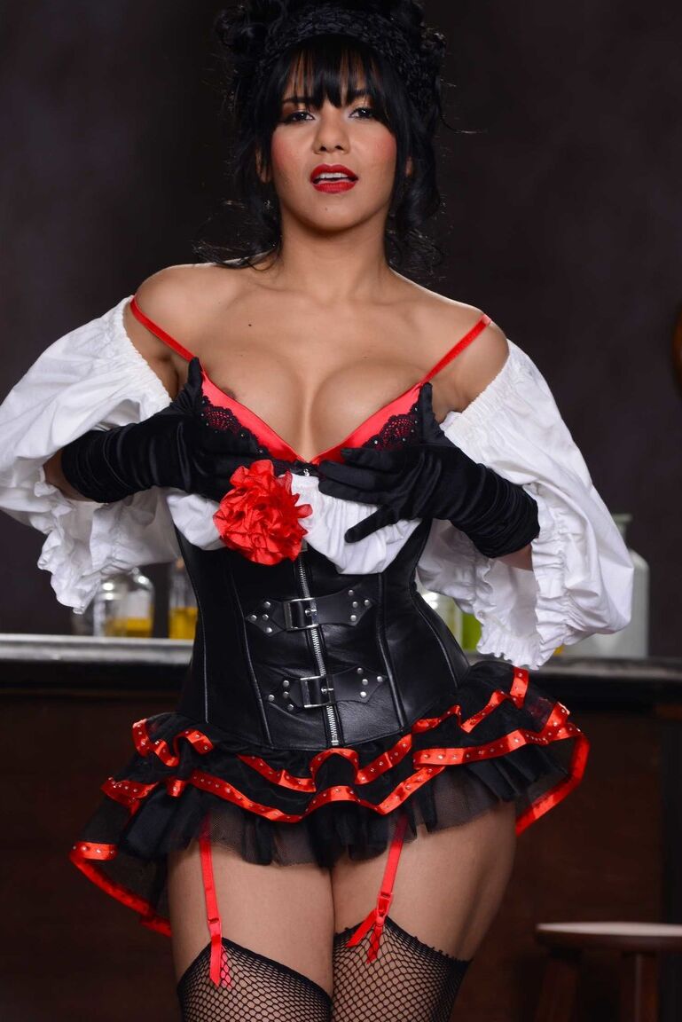 21P Spanish waitress Rose Monroe serves up her tits and twat at the bar