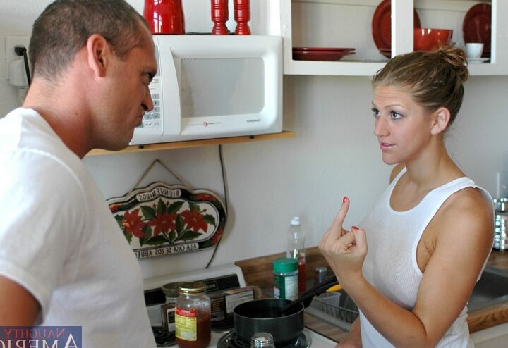 16P Eve Laurence fucking in the kitchen and scoring cum on her big breasts