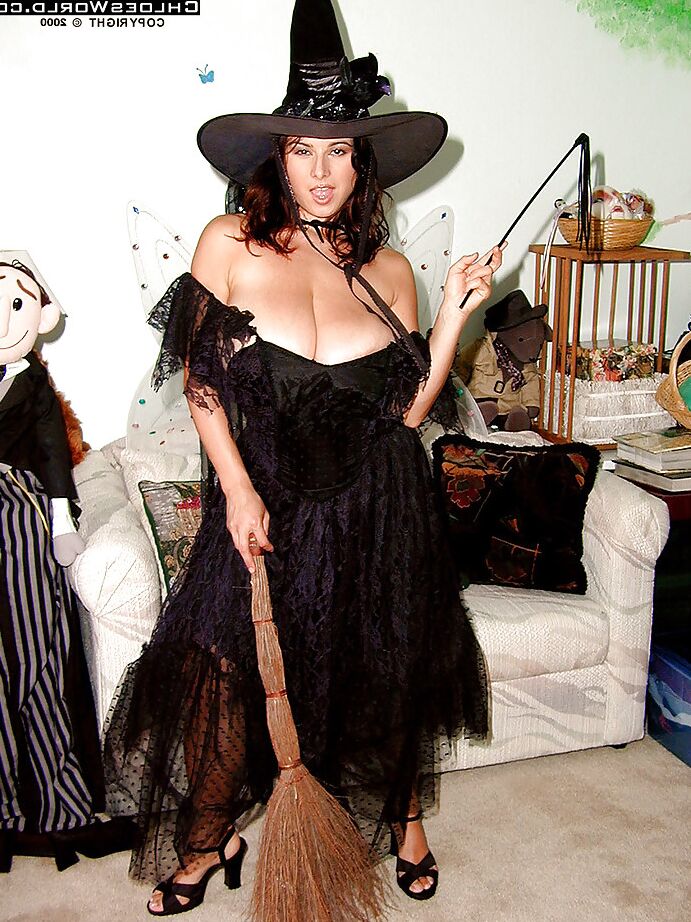 12P French MILF Chloe Vevrier freeing knockers and bush from witches uniform