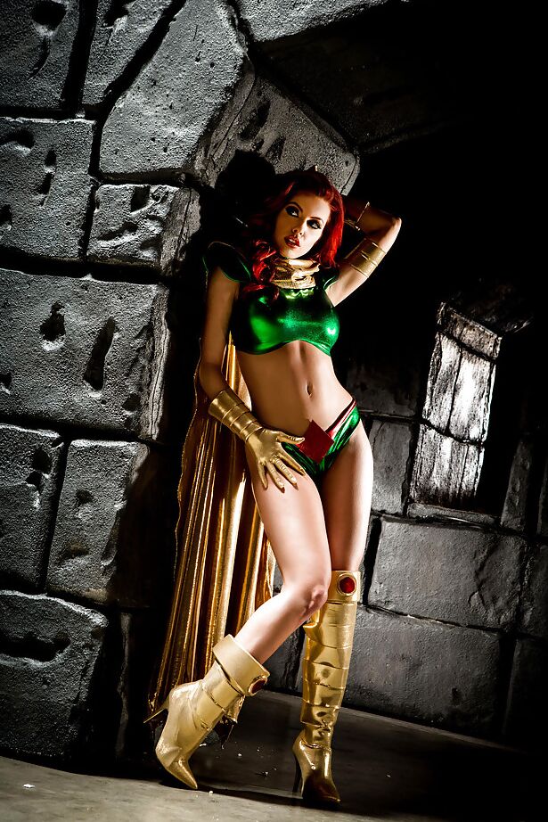 16P Busty redhead Britney Amber modeling topless in cosplay outfit