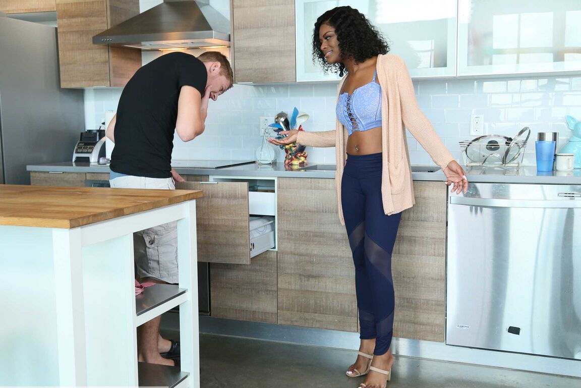21P Afro-American girlfriend Evi Rei sucks a white prick & takes it from behind