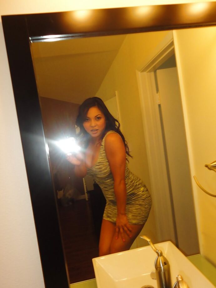 16P Brunette chick Adriana Luna taking nude selfies in mirror while undressing