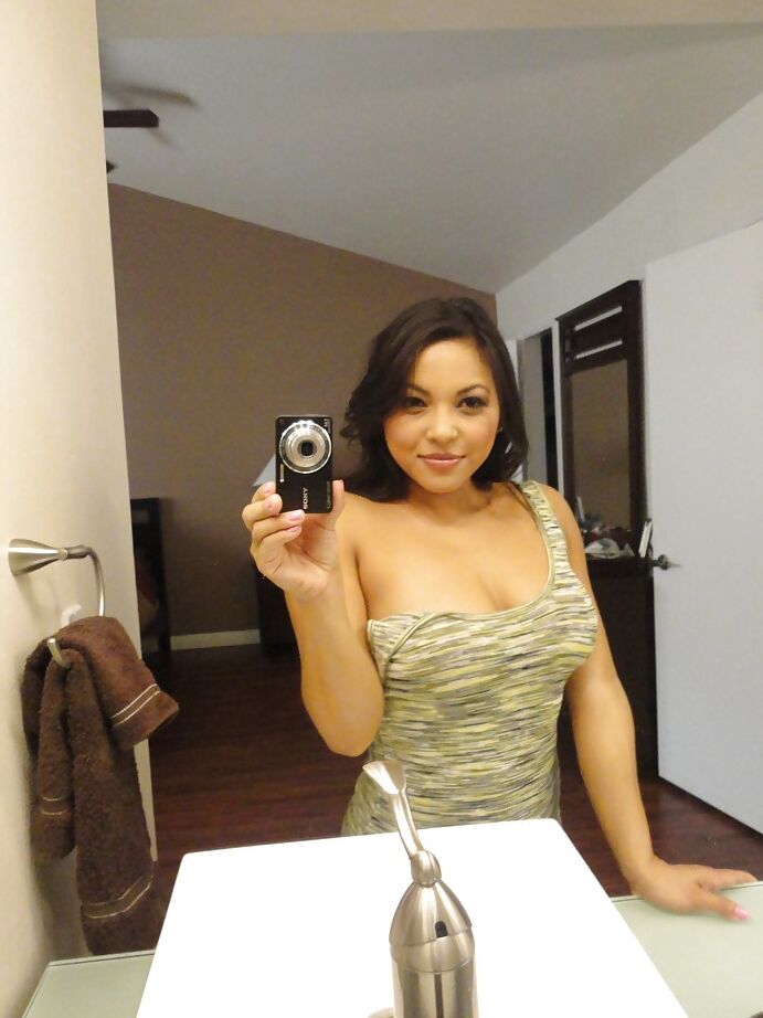 16P Brunette chick Adriana Luna taking nude selfies in mirror while undressing