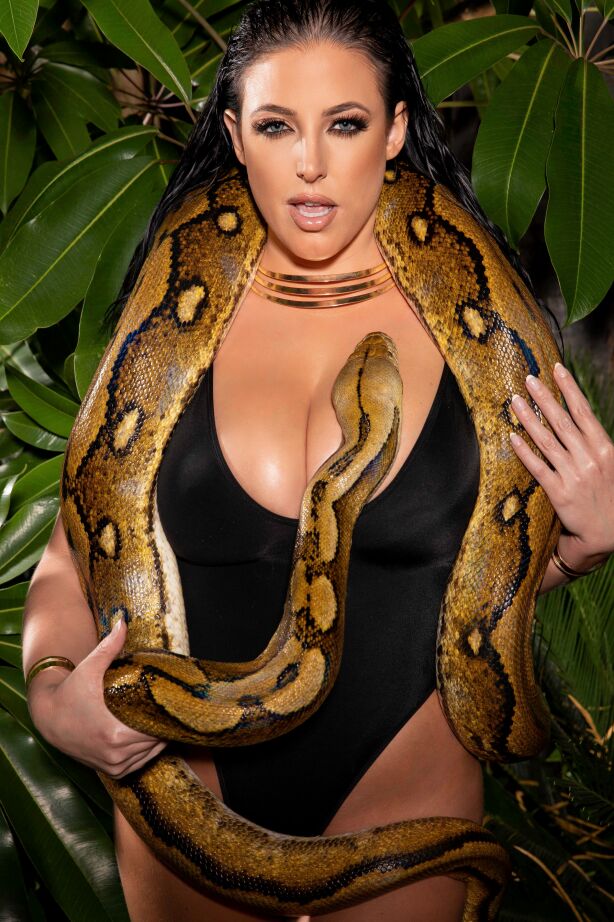 21P Goddess ophidiophile Angela White enjoys a big cock under neon lights at night