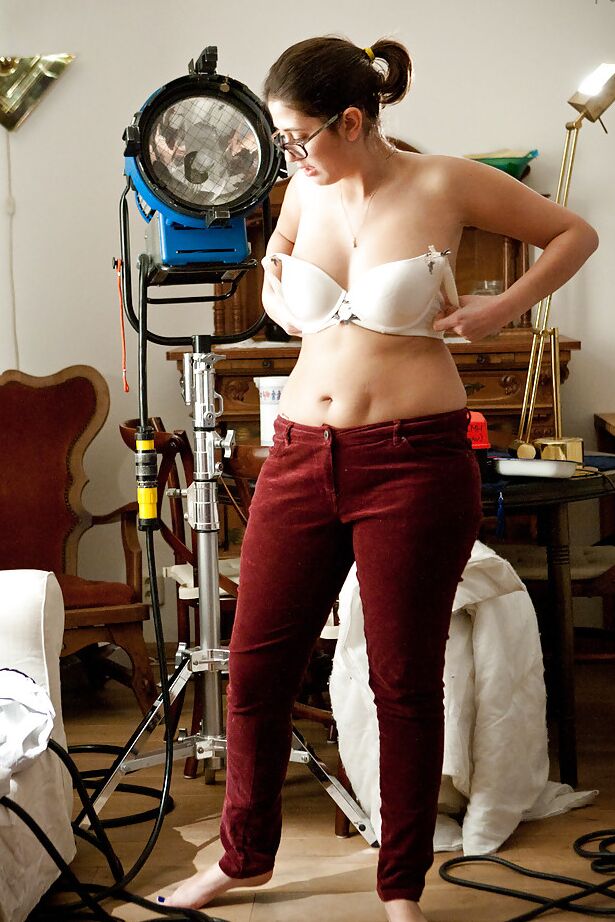 16P Brunette amateur Ariel D getting dressed after posing naked