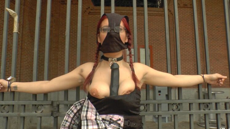 15P Submissive redhead is forced into being humiliated in public places