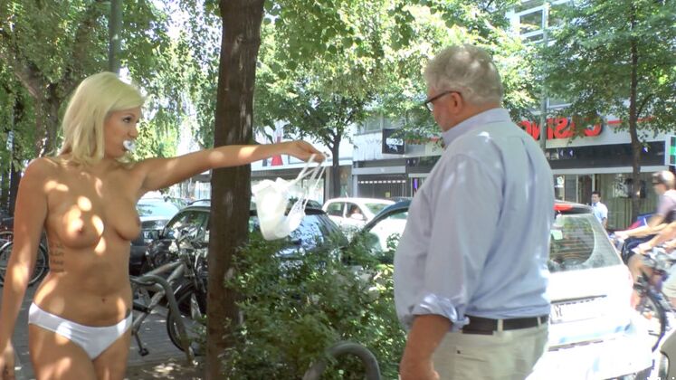 15P Beautiful busty blond can not get enough public humiliation Watch her get DP'd