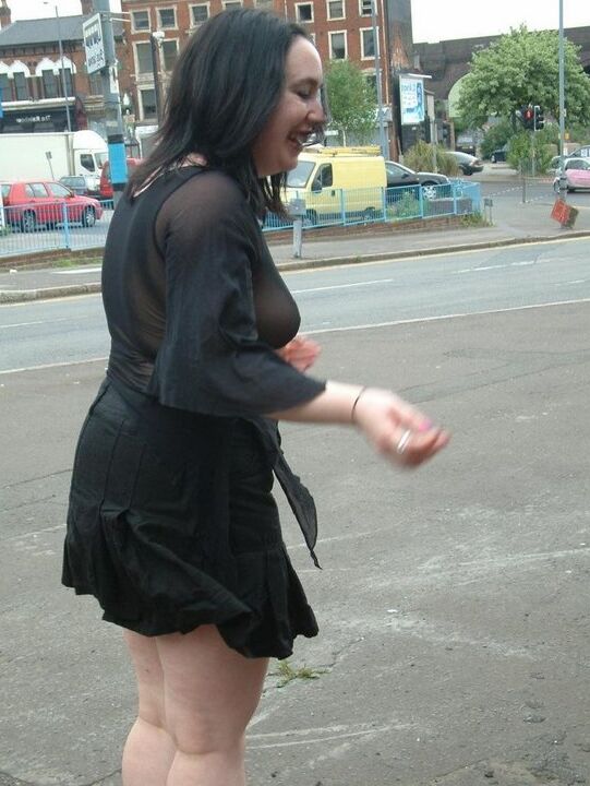 12P Dark haired pumper wanders about in public in a see-through top
