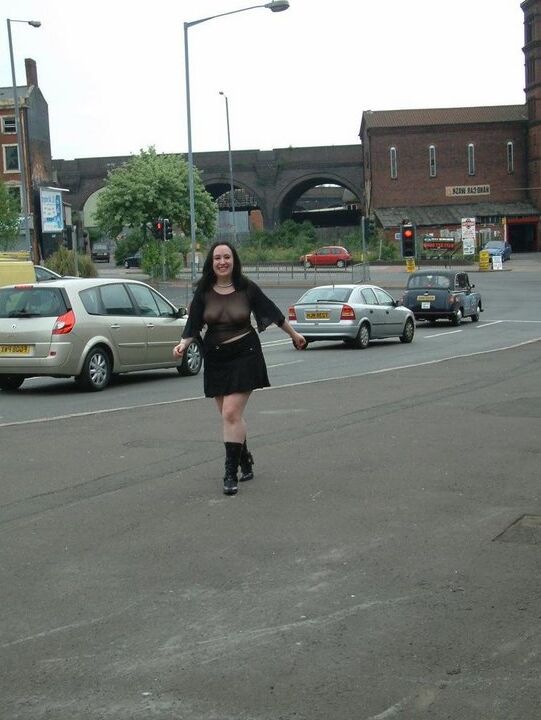 12P Dark haired pumper wanders about in public in a see-through top