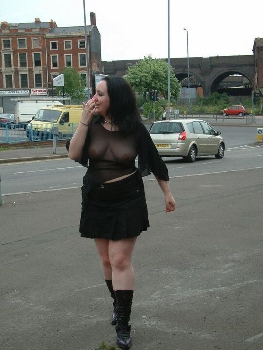 12P Dark haired pumper wanders about in public in a see-through top