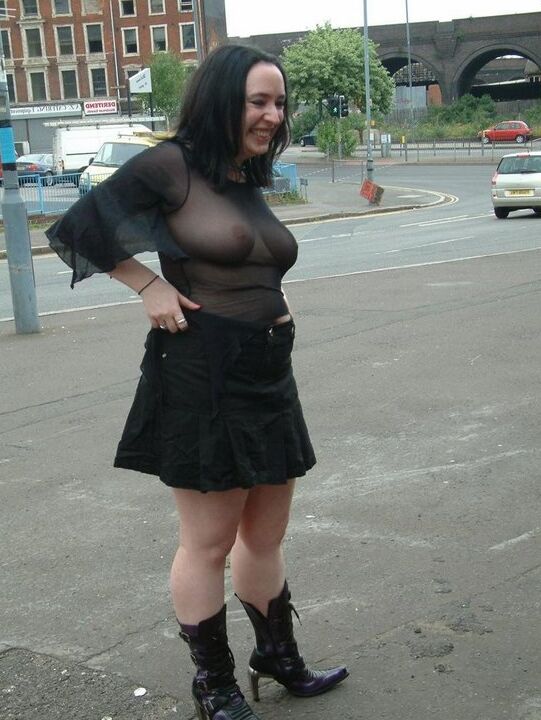 12P Dark haired pumper wanders about in public in a see-through top