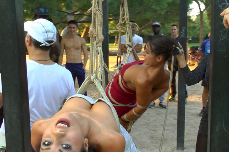 15P Two gorgeous models are tied up and publicly humiliated on the streets of