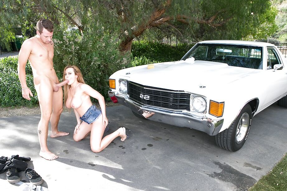 16P Corrina Blake couldn't wait to suck that cock on the hood of the car