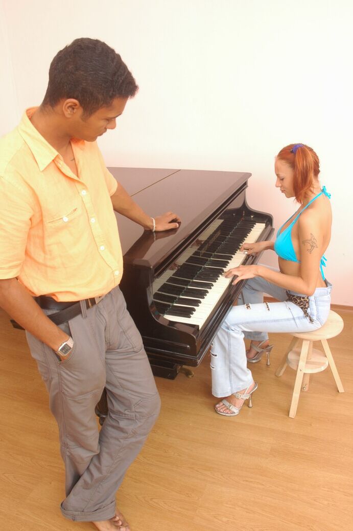 21P Redhead with pigtails Susan gets her twat stuffed by her black piano tutor