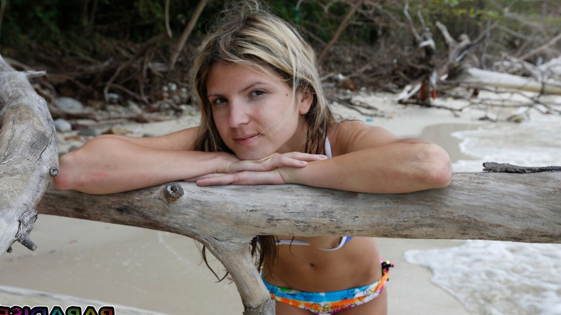 12P Cute and petite GF Gina Gerson flashes her tiny tits at the beach