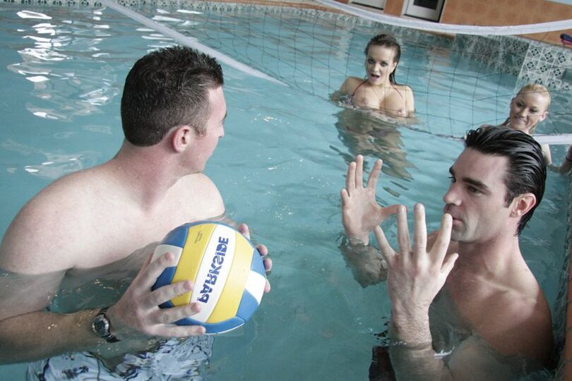 16P Sexy babes Nika Noire and Madison Scott jump on a cock in the pool