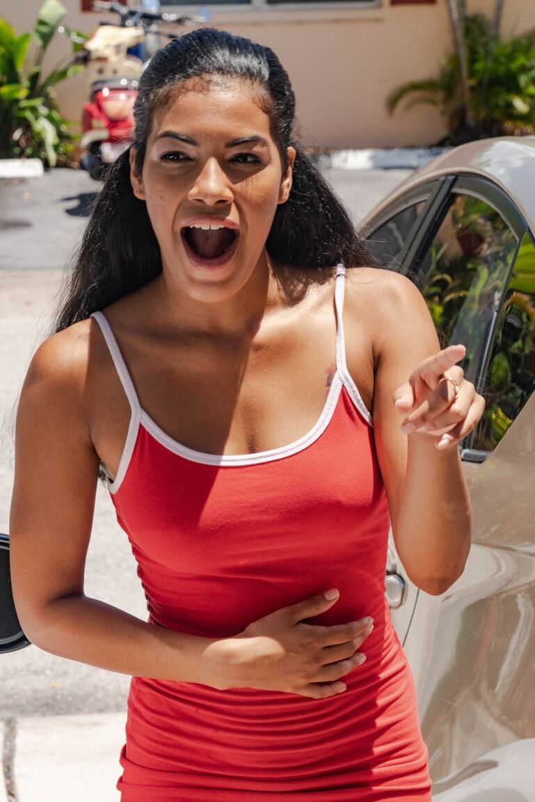 21P Hot Latina Maya Farrell doffs her red dress and gets rammed on a couch