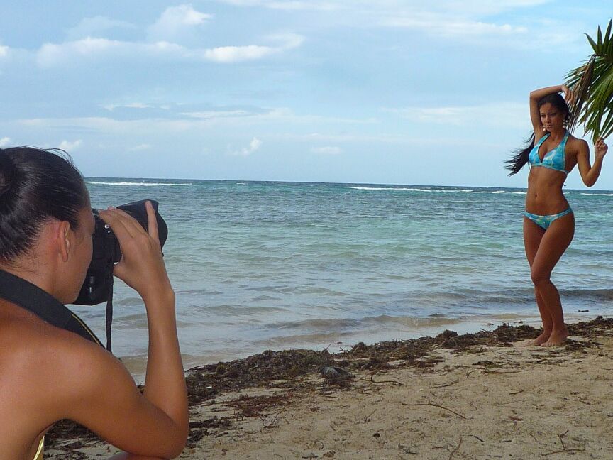 16P Glamour models take off their bikinis to model in the nude on a tropical beach