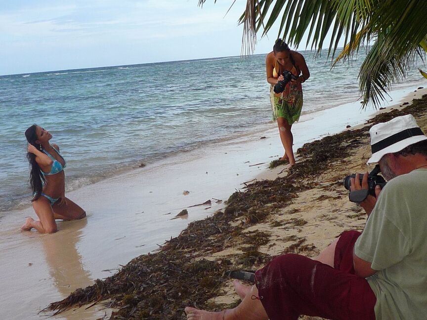 16P Glamour models take off their bikinis to model in the nude on a tropical beach