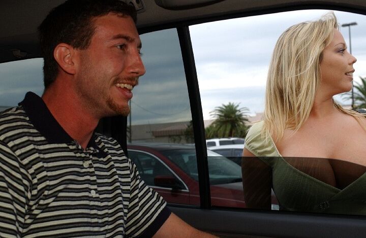 16P Slutty MILF with huge jugs goes down on a stiff cock on the back seat