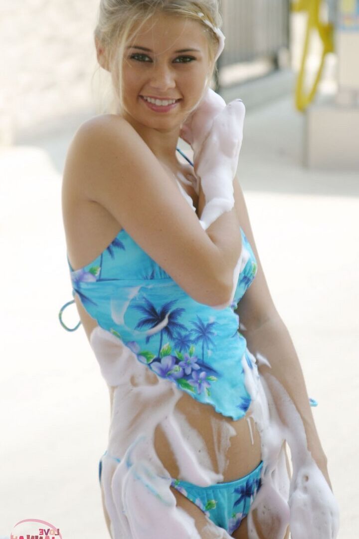 12P Clothed amateur Jannah Burnham gets covered in suds at the local car wash