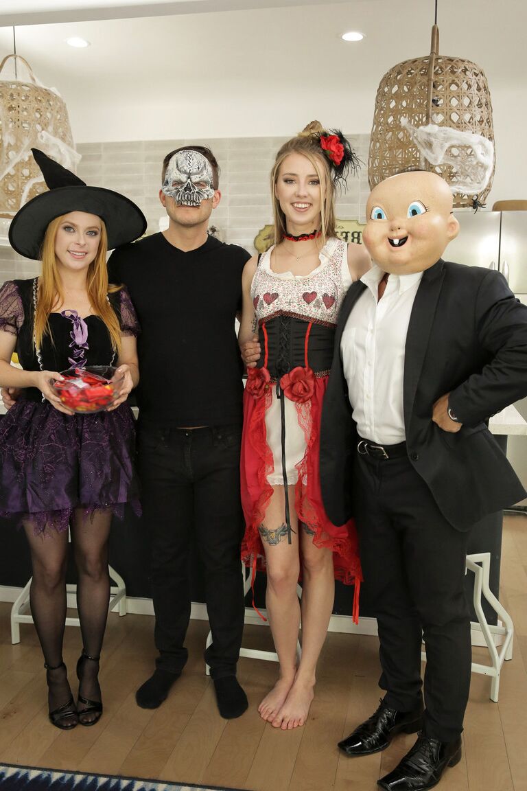 21P Horny witches Haley Reed and Penny Pax share a cock on a Halloween night