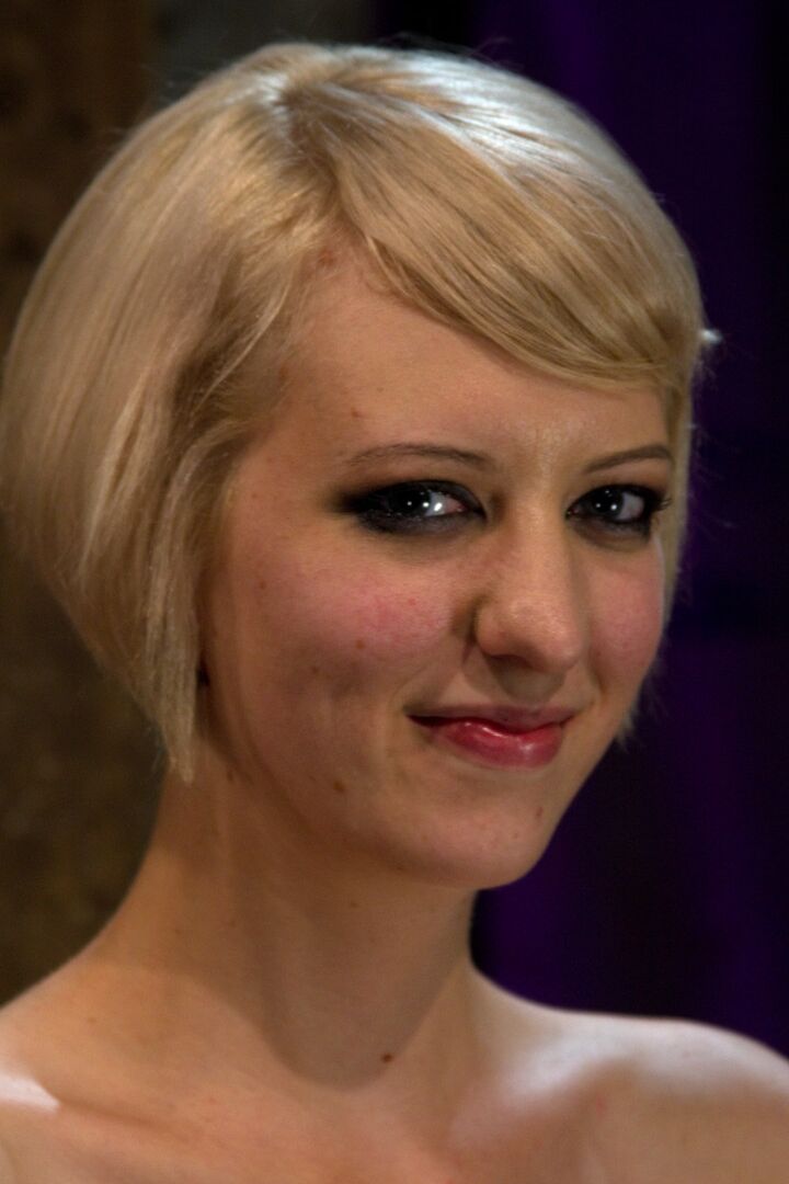 21P Short-haired blonde with big tits Cherry Torn gets toyed while bound
