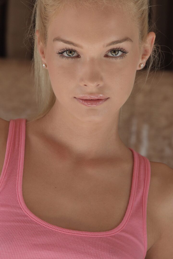 16P Skinny teen girl with blonde hair takes off her cotton panties to masturbate